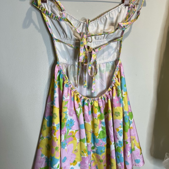For Love And Lemons Emily Backless Printed Colorful Tie Back Mini Dress M - Picture 6 of 7